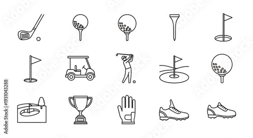 Collection of Golf Icons and Symbols Hand Drawn Style.