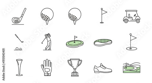 Collection of Golf Icons and Symbols for Sports and Leisure.