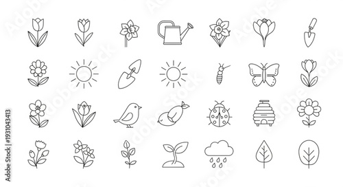 Collection of Hand Drawn Garden and Nature Icons.