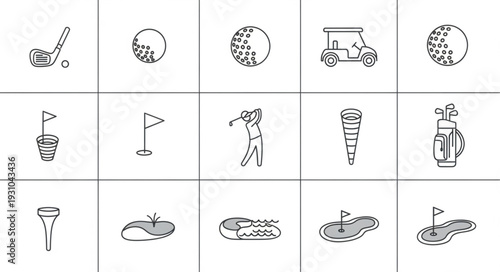 Collection of Golf Icons and Illustrations for Sports and Leisure.