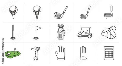 Collection of Hand Drawn Golf Icons and Symbols.