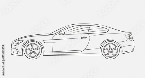 Modern Sports Car Outline Drawing Side View.