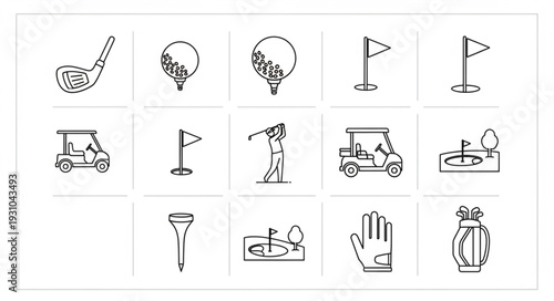 Collection of Golf Icons and Symbols Hand Drawn Style.