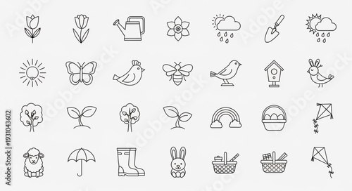 Spring Garden Icons Hand Drawn Collection.