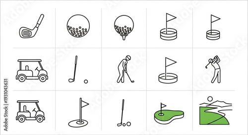 Collection of Golf Icons and Illustrations for Sports and Leisure.
