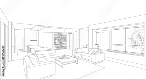 Modern Living Room Interior Design Sketch.