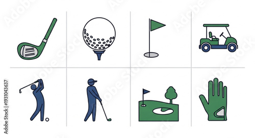 Collection of Golf Icons and Illustrations for Sports.