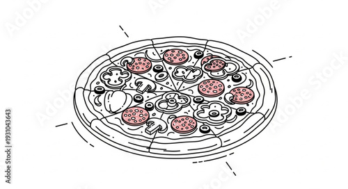 Delicious Hand Drawn Pizza Illustration with Toppings.