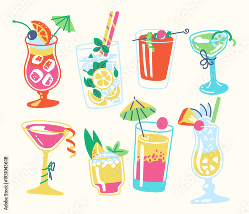 Cocktail Set Summer Party Hand Drawn