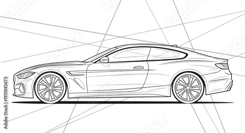 Sleek Sports Car Design Sketch Side View.