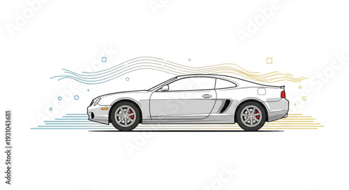 Sleek White Sports Car Illustration with Abstract Background.