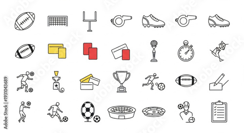 Collection of American Football and Soccer Sports Icons and Symbols.