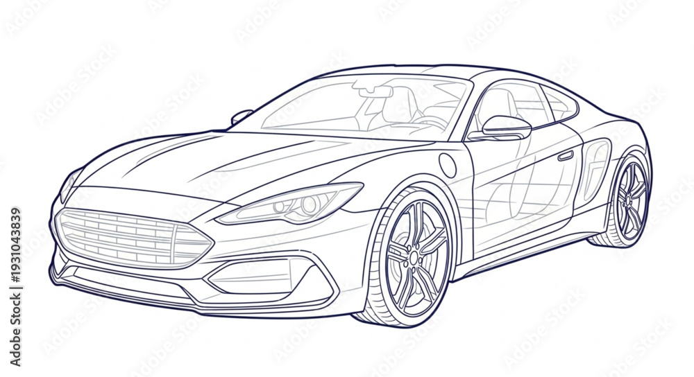 Fototapeta premium Sports car blueprint drawing outline illustration.