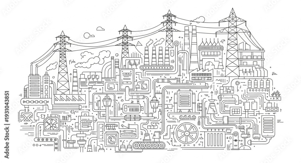 Obraz premium Detailed black and white sketch of a sprawling city.