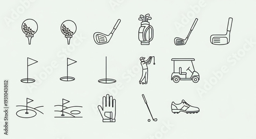 Collection of golf icons and symbols for sports and leisure.