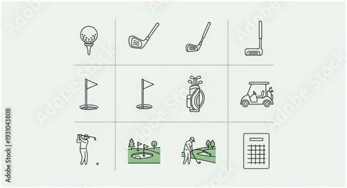 Collection of Golf Icons and Illustrations for Sports and Leisure.