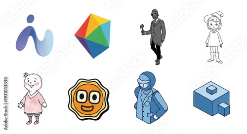 Collection of diverse graphic design elements and icons.