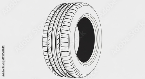 Black Car Tire Tread Pattern Isolated on White.