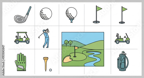 Golfing Elements Collection Illustration.