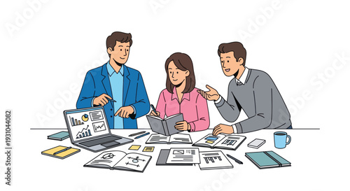 Business Professionals Collaborating at Meeting Table.