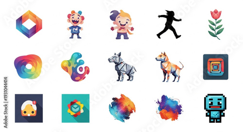Collection of diverse graphic design elements and icons.