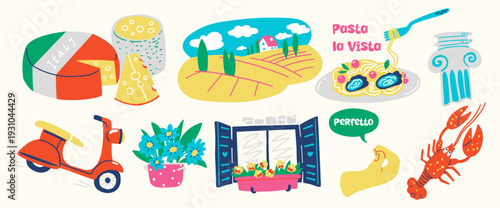 Italy Icons Set Hand Drawn