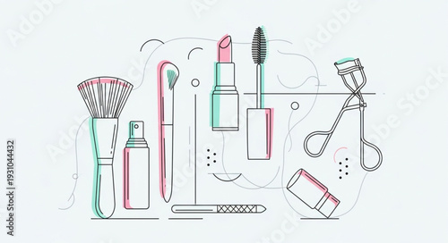 Collection of Makeup Products and Tools for Beauty.