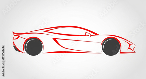 Sleek sports car outline drawing in red and black.