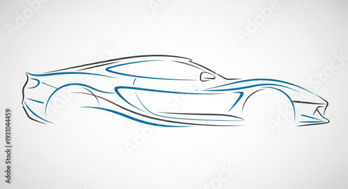Sleek Sports Car Outline Drawing Blue Lines.
