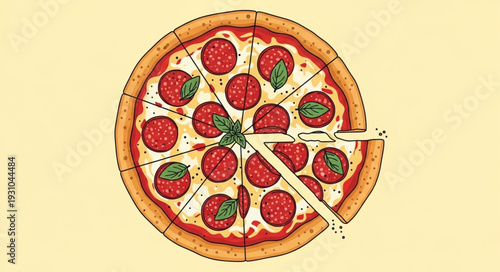 Delicious Pepperoni Pizza Slice Cut Ready to Eat.