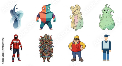 Collection of diverse cartoon characters and monsters.
