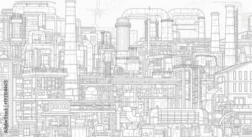 Abstract architectural sketch of a dense urban cityscape.