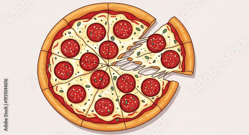 Delicious Pepperoni Pizza Slice Being Lifted From Whole Pie.