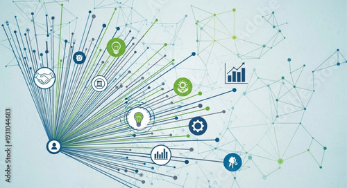 Global network connections and data flow illustration.