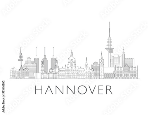 Tableau sur toile Hanover Germany skyline urban cityscape illustration drawing with landmarks