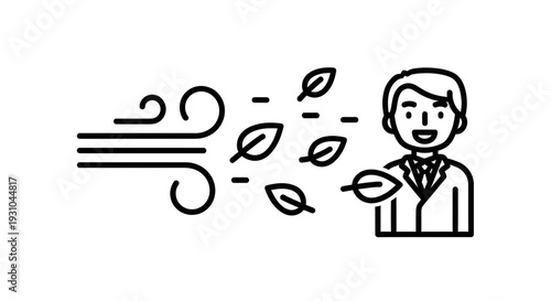 Man in Suit Smiling as Autumn Leaves Blow Past in Wind