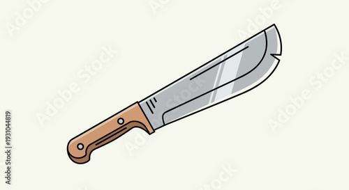 Machete Knife - Sharp Blade with Wooden Handle, Isolated on White Background, Tool for Cutting and Gardening