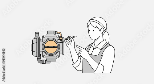 Mechanic Inspecting Car Throttle Body with Cleaning Tool