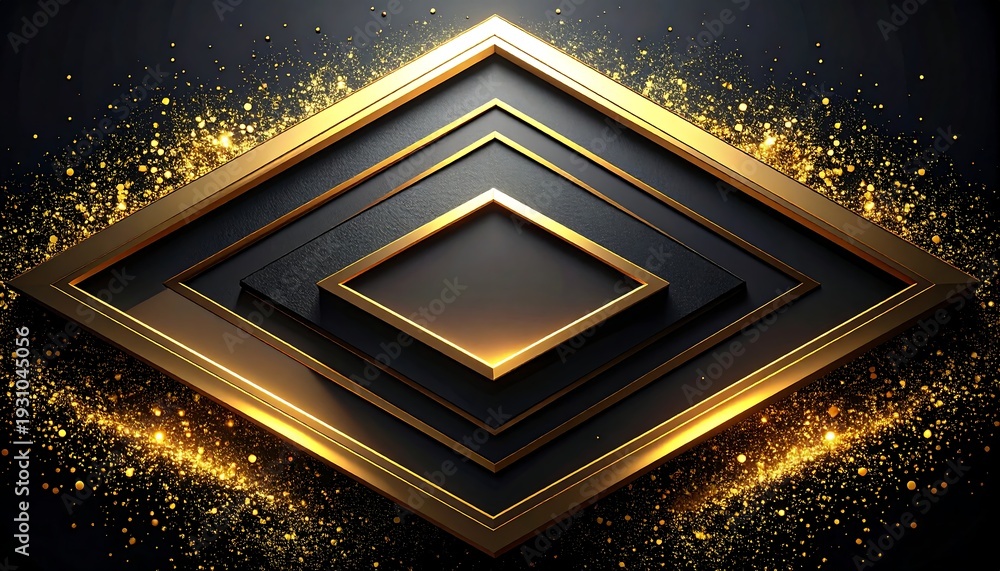 Obraz premium Luxury abstract geometric background with layered gold framed diamond shapes glowing on dark surface background