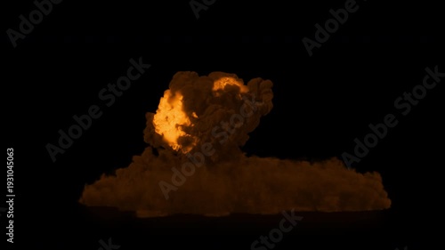 Massive fiery explosion with intense flames and smoke against a dark background.