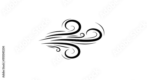 Abstract Swirls of Wind and Air Flow, Dynamic Movement, Black and White Graphic Element