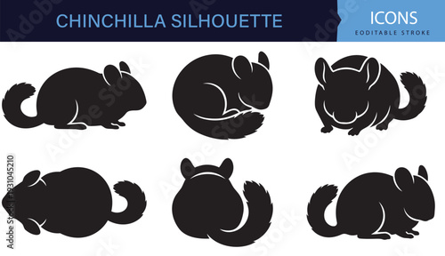 Chinchilla Silhouette Set Cute Exotic Pet Sitting and Sleeping Poses Collection