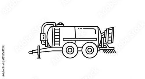 Agricultural water tanker trailer with spraying equipment, line art icon