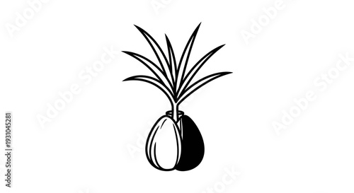 Avocado Seed Sprouting in Water, Minimalist Line Art Icon