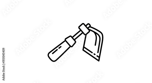 Simple Outline Icon of a Garden Hoe on a White Background