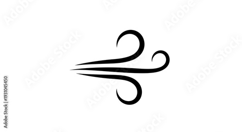 Stylized Wind Gust Icon, Swirling Air Flow, Isolated Black Graphic Element on White Background