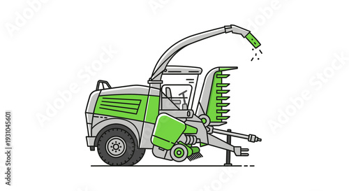 Green Forage Harvester Machine Illustration - Agricultural Equipment