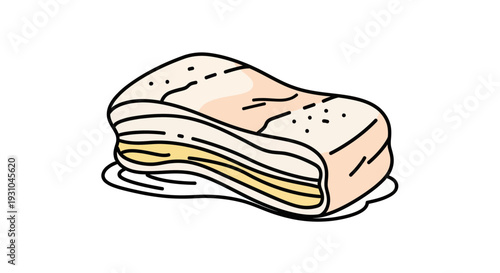 Hand Drawn Illustration of a Stacked Sandwich with Layers of Filling
