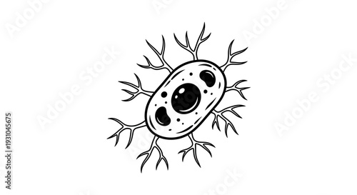 Hand-drawn illustration of a neuron cell with dendrites, black and white sketch
