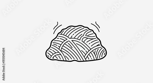 Hand-drawn illustration of a tangled ball of yarn, simple doodle style, isolated on white background